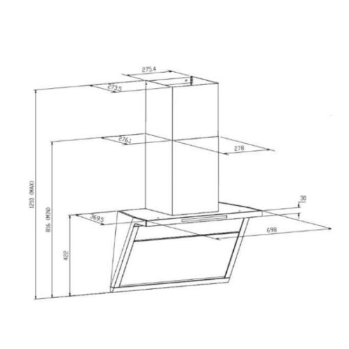 Kích thước máy hút mùi áp tường GrandX GX H70T88G