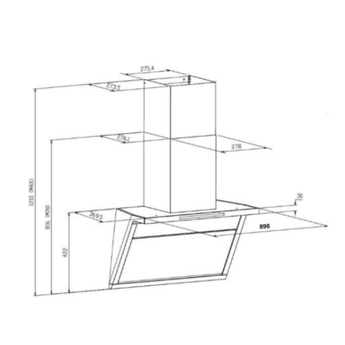 Kích thước máy hút mùi áp tường GrandX GX H90T88G