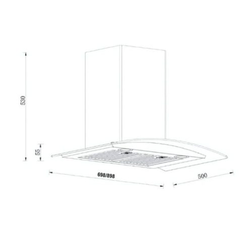 Kích thước máy hút mùi kính cong GrandX GX H90C55