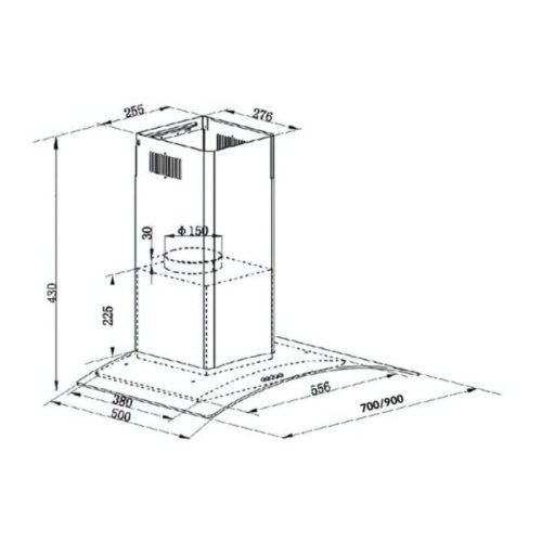 Kích thước máy hút mùi kính cong GrandX GX H90C62