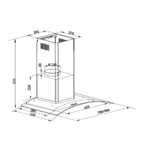 Kích thước máy hút mùi kính cong GrandX GX H90C62B