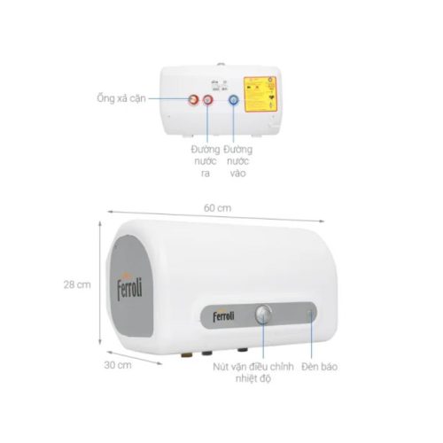 Máy nước nóng Ferroli QQ Evo 20L ME 8 Kích thước máy nước nóng Ferroli QQ Evo 20L ME