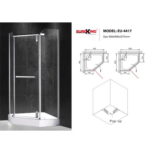 Kích thước phòng tắm vách kính Euroking EU-4417 900mm