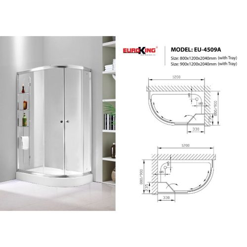 Kích thước phòng tắm vách kính Euroking EU-4509A 900mm