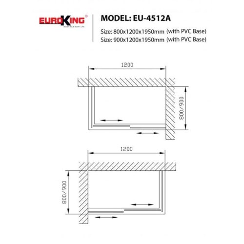 Kích thước phòng tắm vách kính EuroKing EU-4512A 800mm