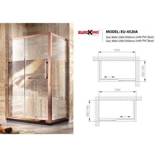 Kích thước phòng tắm vách kính Euroking EU-4520A 900mm