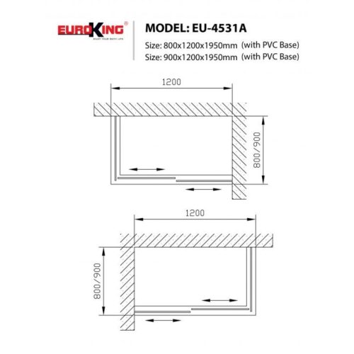 Kích thước phòng tắm vách kính Euroking EU-4531A 800mm
