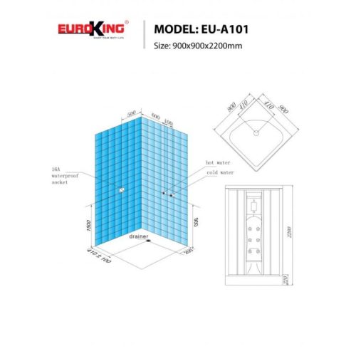 Kích thước phòng xông hơi Euroking EU-A101