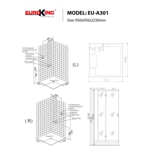 Kích thước phòng xông hơi Euroking EU-A301