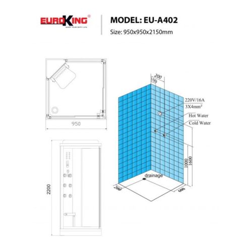 Kích thước phòng xông hơi Euroking EU-A402