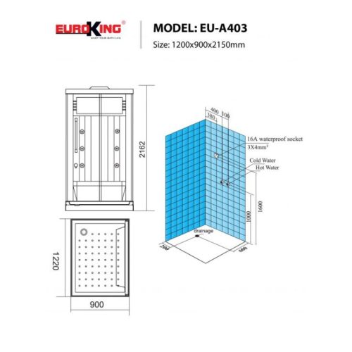 Kích thước phòng xông hơi Euroking EU-A403