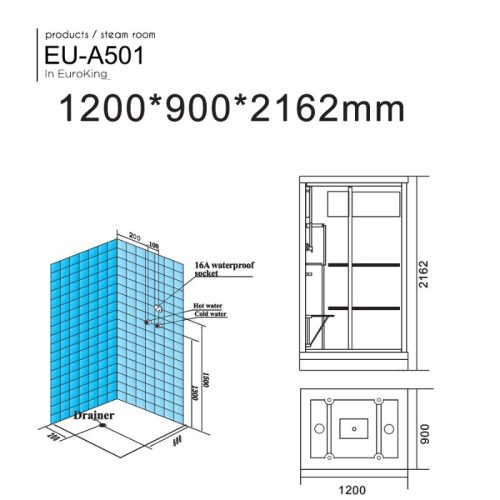 Kích thước phòng xông hơi Euroking EU-A501