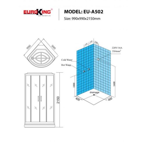 Kích thước phòng xông hơi Euroking EU-A502