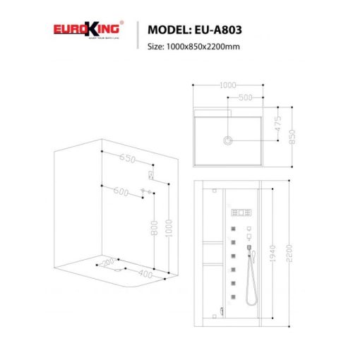 Kích thước phòng xông hơi EuroKing EU-A803