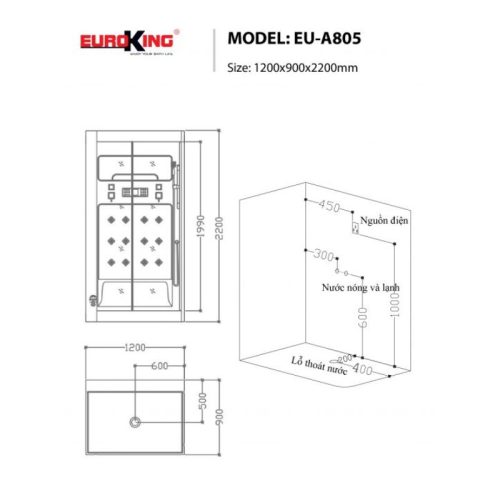 Kích thước phòng xông hơi EuroKing EU-A805