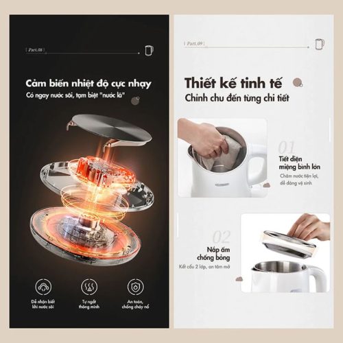 Thiết kế bình đun Nước Bear ZDH-D17K2 1.7 Lít