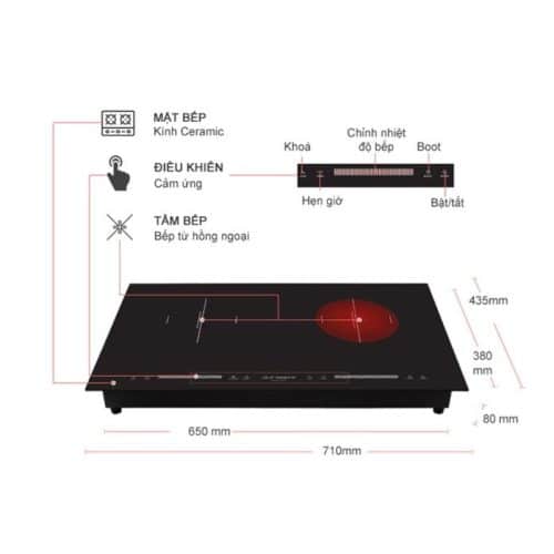 Kích thước bếp từ kết hợp hồng ngoại Junger CEJ-204-IF