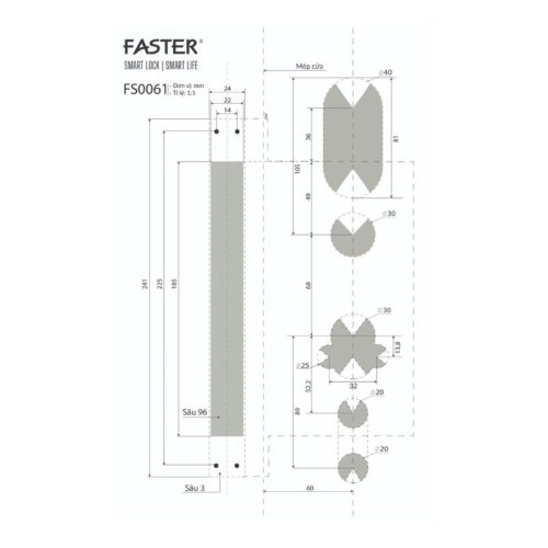 Kích thước khóa thông minh Faster FS0061MG