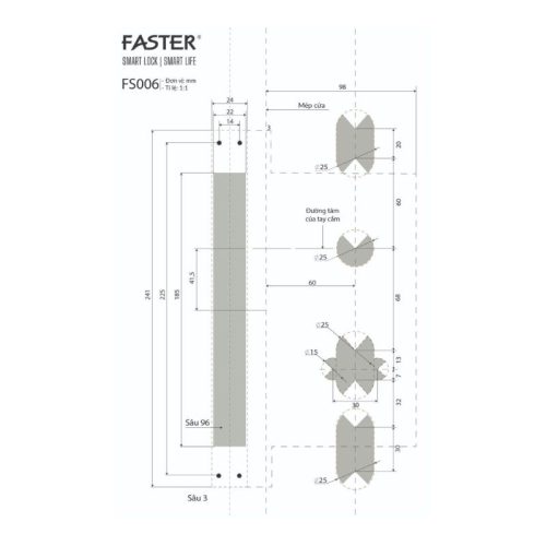 Kích thước khóa thông minh Faster FS006BG