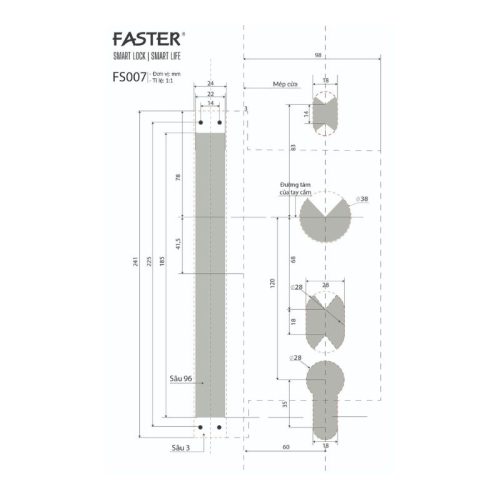 Kích thước khóa thông minh Faster FS007FD3D-BM