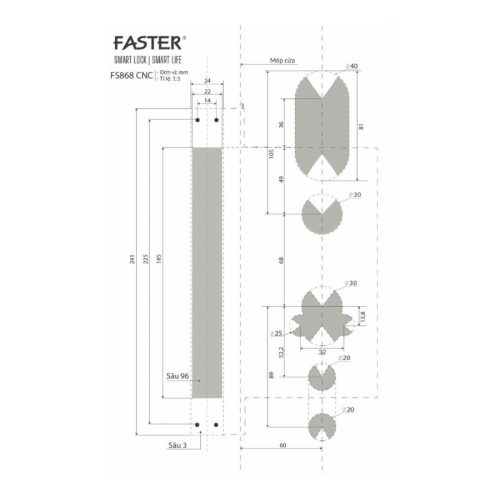 Kích thước khóa thông minh Faster FS868-CNC