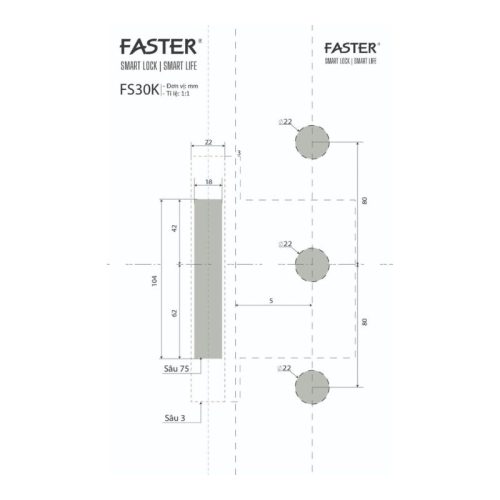 Kích thước khóa thông minh Faster FSID30K BL