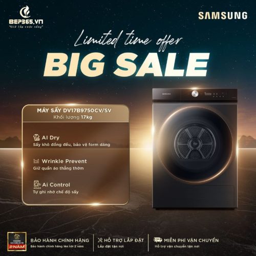 Big sale Mấy Sấy Bơm Nhiệt Inverter Samsung 17 Kg DV17B9750CV/SV