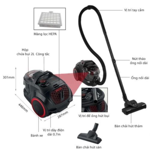 Chi tiết máy hút bụi dạng hộp Bosch BGS21WX100