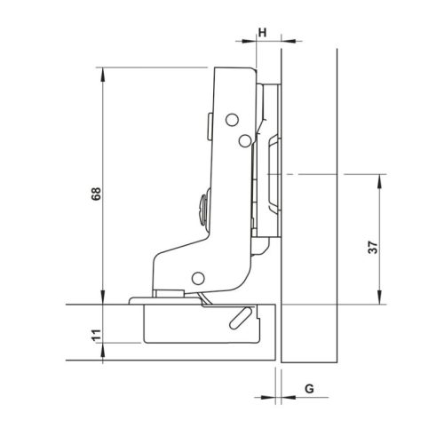 Kích thước bản lề trùm ngoài Metalla SM 110° Giảm Chấn Hafele 315.07.115
