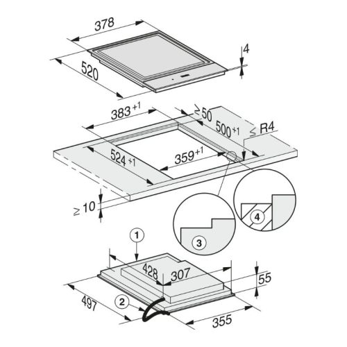 Kích thước bếp điện Teppan Yaki Miele CS 7632 FL lắp âm