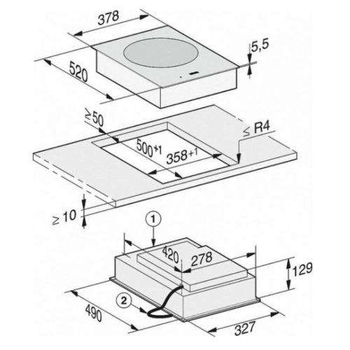 Kích thước bếp Domino Miele 1 vùng nấu CS 7641 FL lắp âm