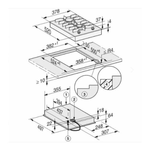 Kích thước bếp Gas Domino Miele 2 vùng nấu CS 7102-1 FL lắp âm