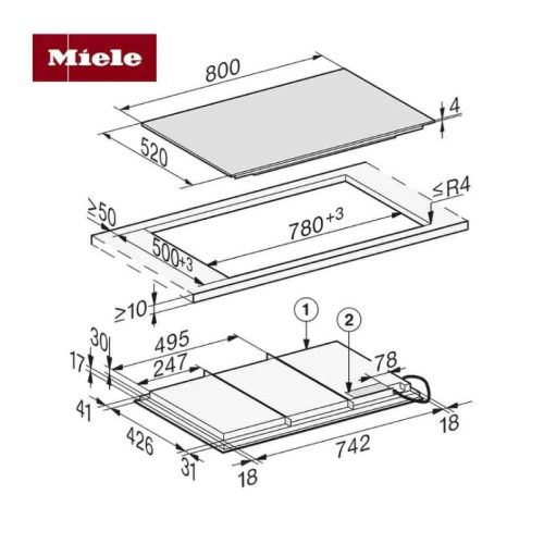 Kích thước bếp từ đa điểm Miele KM 7678 FL lắp âm