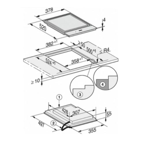 Kích thước bếp từ Domino Miele 2 vùng nấu CS 7612 FL lắp âm