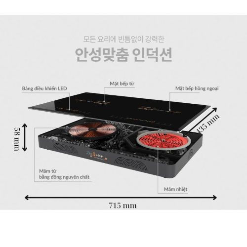 Kích thước bếp từ kết hợp hồng ngoại Hawonkoo CEH-201-IF