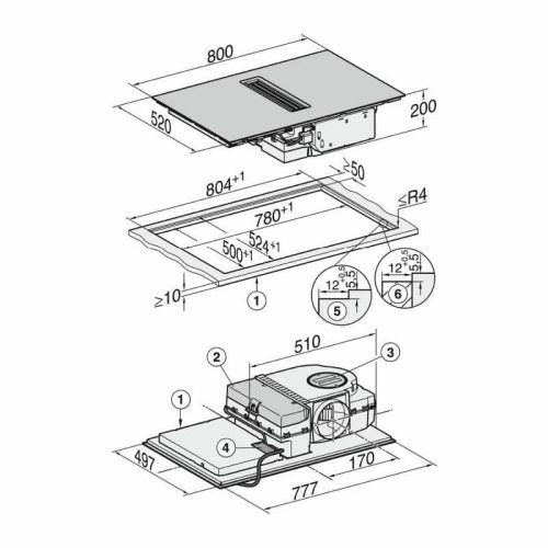Kích thước bếp từ kết hợp hút mùi Miele 4 vùng nấu KMDA 7272 FL-A lắp âm