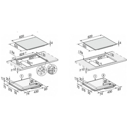 Kích thước bếp từ Miele 4 vùng nấu KM 7464 FL lắp âm
