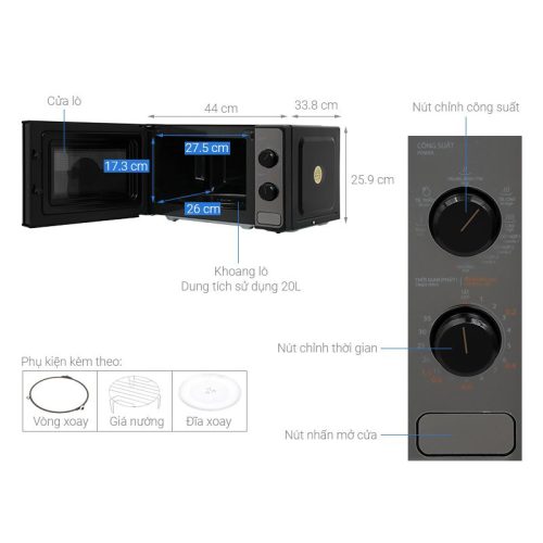Kích thước lò vi sóng Toshiba MM2-MG20PE(BM)VN