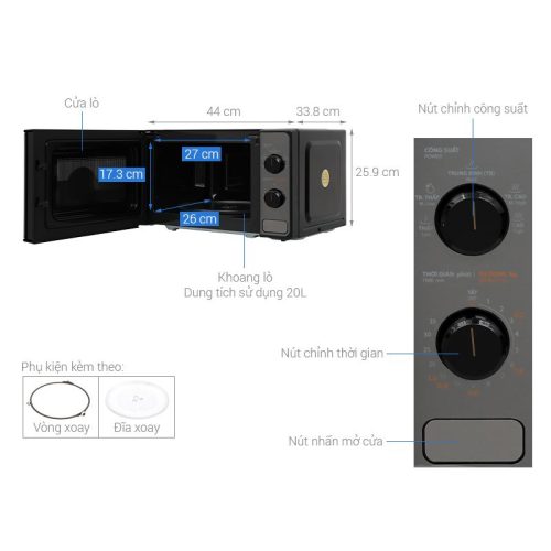 Kích thước lò vi sóng Toshiba MM2-MM20PE(BM)VN