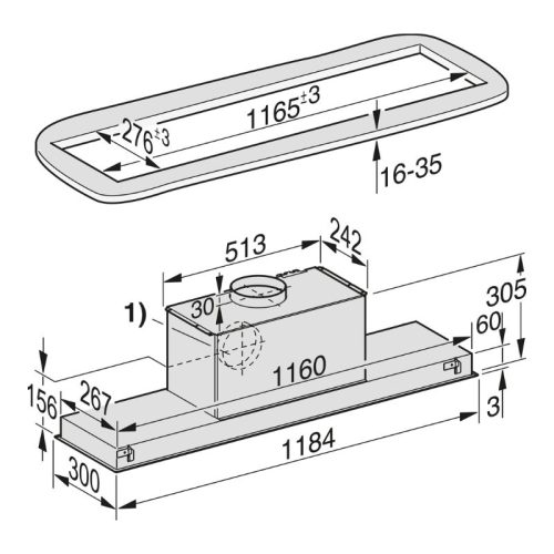 Kích thước máy hút mùi âm trần Miele DA 2628