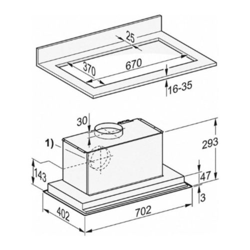 Kích thước máy hút mùi âm tủ Miele DA 2578
