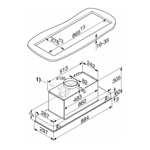 Kích thước máy hút mùi âm tủ Miele DA 2698 EDST