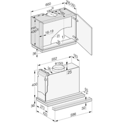 Kích thước máy hút mùi âm tủ Miele DAS 2620 EDST