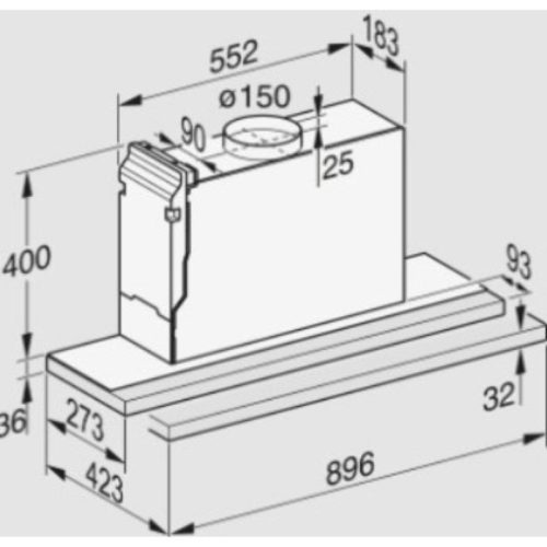 Kích thước máy hút mùi âm tủ Miele DAS 2920 EDST