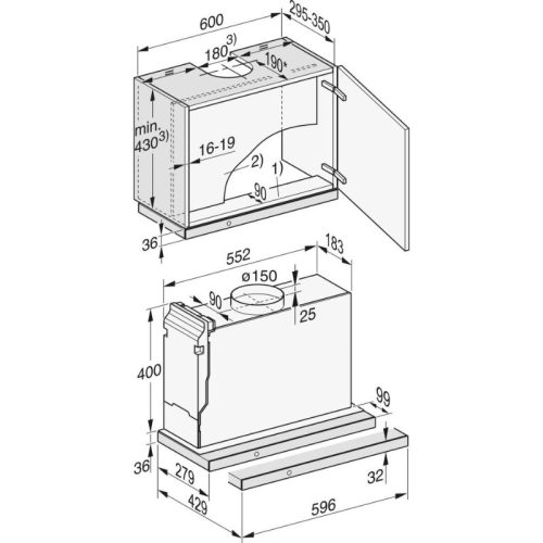 Kích thước máy hút mùi âm tủ Miele DAS 4630 OBSW