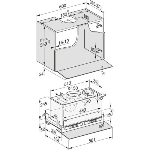 Kích thước máy hút mùi âm tủ Miele DAS 4640