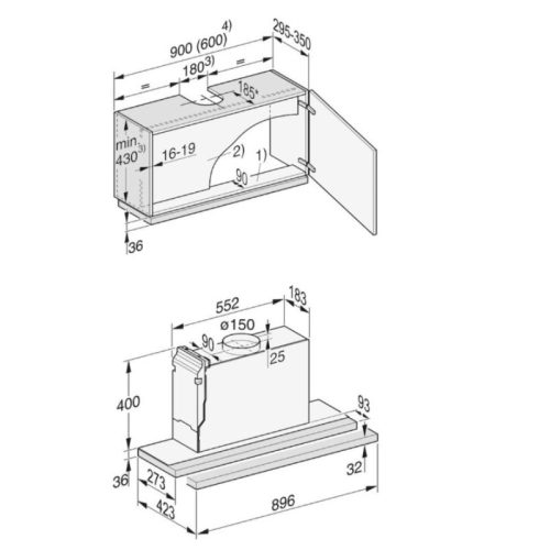 Kích thước máy hút mùi âm tủ Miele DAS 4920 EDST