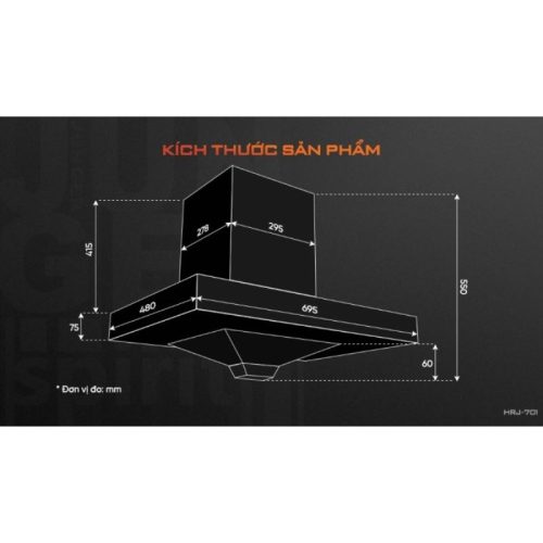 Kích thước máy hút mùi áp tường Junger HRJ-701 Silver
