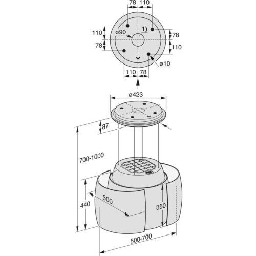 Kích thước máy hút mùi đảo Miele DA 7378 D