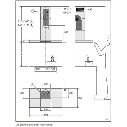 Kích thước máy hút mùi treo tường Miele DA 6698 W Puristic Edition 6000 BRWS